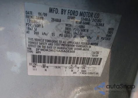 2010 Ford Edge Limited из США, поврежденный, VIN 2FMDK3KC1ABA05305